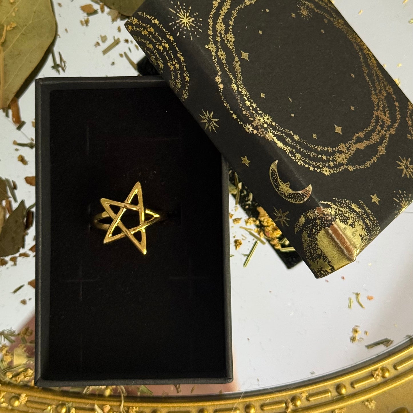 Gold Pentagram Ring | Stainless Steel | Adjustable